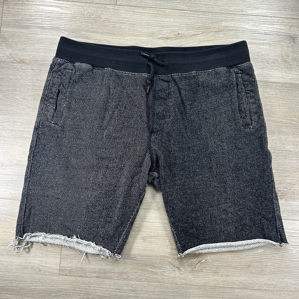 True Religion Mens XL Cut-Off Sweat Shorts Black White Knit Horseshoe Logo - Picture 2 of 8